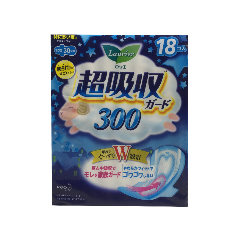 日本花王乐而雅超吸收防护型夜用卫生巾30cm 18片/包